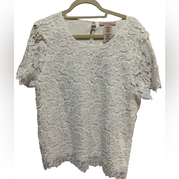 Philosophy Tops - Philosophy - White Lace overlay Short Sleeve Top - Size L - NWT